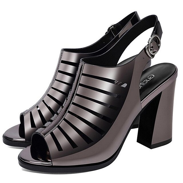 Pentru femei PU Vară Pantof cu Berete Sandale Toc Îndesat Negru