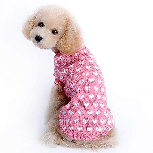  Rodents Dog Sweater Holiday Decorations Carnival Print Simple Heart Dog Coats Warm Ups Cute Winter Dog Clothes Puppy Clothes Dog Outfits Pink Costume Textile