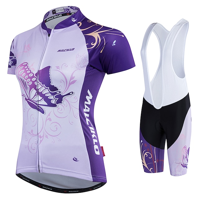  Malciklo Women's Cycling Jersey with Shorts Mountain Bike MTB Road Bike Cycling White Butterfly Plus Size Bike Clothing Suit Polyester Back Pocket Sports Butterfly Patterned Funny Clothing Apparel