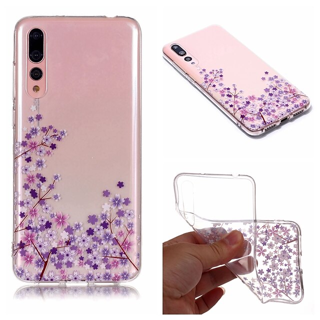  Кейс для Назначение Huawei Huawei P20 / Huawei P20 Pro / Huawei P20 lite IMD / Прозрачный / С узором Кейс на заднюю панель Цветы Мягкий ТПУ / P10 Lite