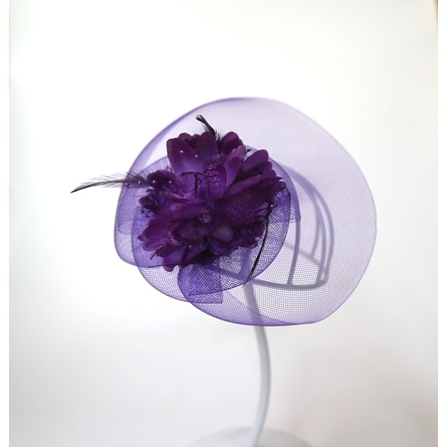  fascinators kentucky derby lue fjær / nett / tekstiler blomster / hodeplagg / hodeplagg med hette / blomster 1 stk bryllup / damedag hodeplagg