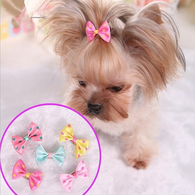  Cachorros Gatos Ornamentos Acessórios de Cabelo Roupas de cachorro Poá Laço Doce Roupas para Cães Roupas de cachorro Roupas de cachorro Amarelo Vermelho Fúcsia Ocasiões Especiais para menina e menino