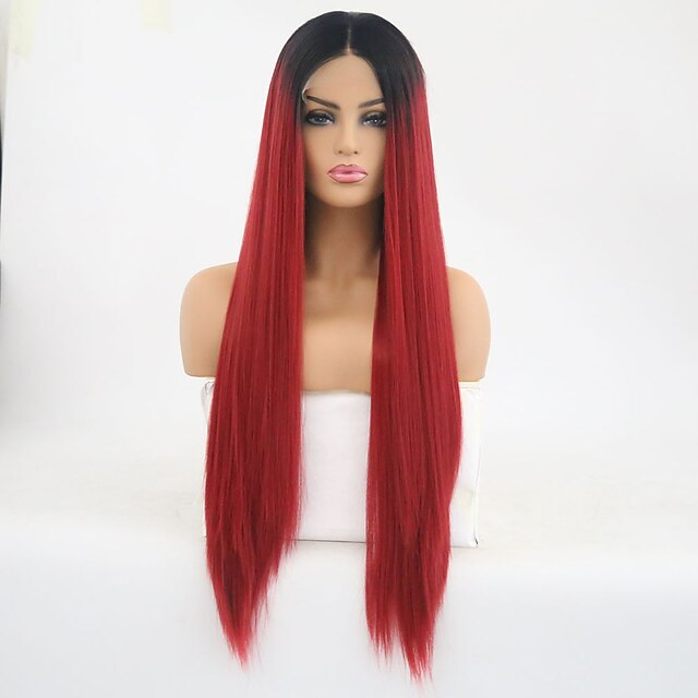  Synthetic Lace Front Wig Straight Middle Part Lace Front Wig Long Black / Red Synthetic Hair Women's Heat Resistant Red