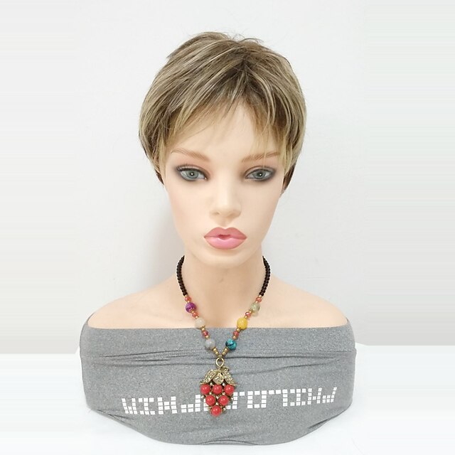  Synthetic Wig Straight Pixie Cut Wig Blonde Short Blonde Synthetic Hair 6 inch Women's Women With Bangs Blonde