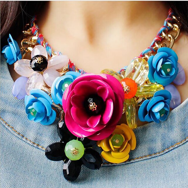  1pc Statement Necklace Bib necklace For Women's Multicolor Party Special Occasion Birthday Synthetic Gemstones Resin Plastic Braided Bib Flower Rainbow / Congratulations / Gift