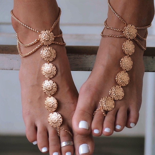  Sandalias Étnicas joyas de pies damas Retro Mujer Joyería Corporal Para Casual Diario Legierung Flor Plata Dorado