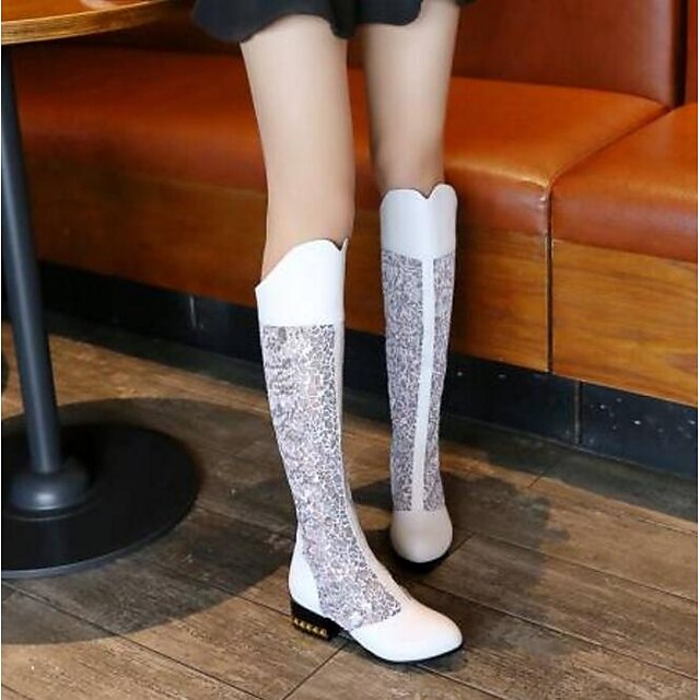  Women's Boots Chunky Heel Closed Toe Slingback Fashion Boots Daily PU Over The Knee Boots White Black