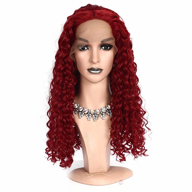  Synthetic Lace Front Wig Curly Middle Part Lace Front Wig Long Red Synthetic Hair Women's Party Synthetic Ombre Hair Red / African American Wig / For Black Women
