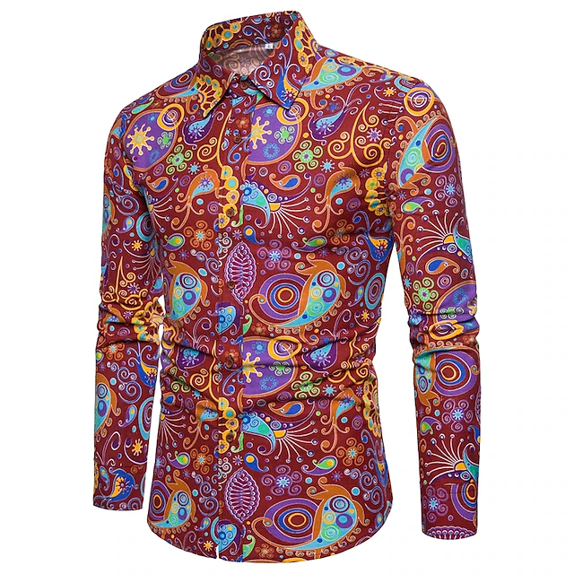 Men's Paisley Tribal Shirt Boho Shirt Button Up Shirt Long Sleeve Vintage Fashion Streetwear Daily Holiday Beach Spring & Summer Fall & Winter Collar Square Neck Print Yellow Red Navy Blue Green Khaki 16