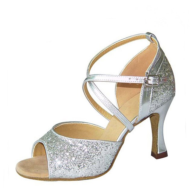  Women's Dance Shoes Latin Shoes Sandal Heel Flared Heel Customizable Gold / Silver / Performance / Satin / Practice