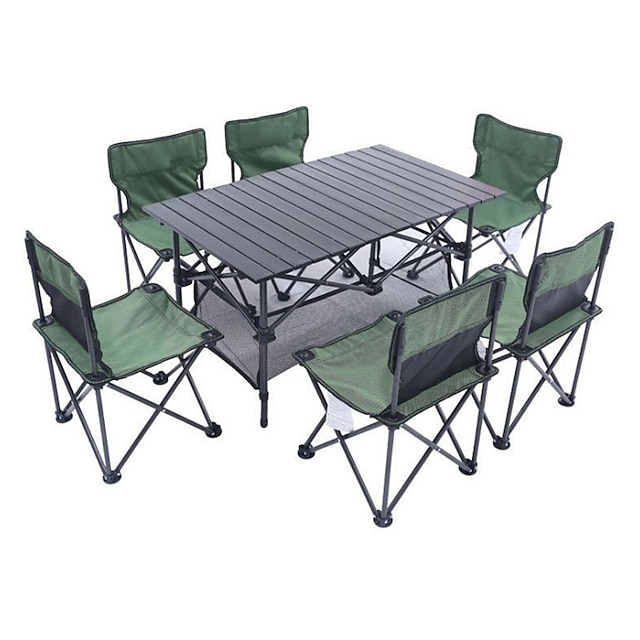  Shamocamel® Kemping összecsukható asztal székekkel Összecsukható Oxford szövet Alumínium ötvözet 6 szék 1 Táblázat mert 6 Halászat Tengerpart Kemping BBQ Ősz Tavasz Fekete