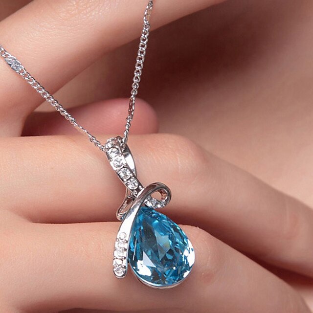  Mulheres Cristal Colares com Pendentes Pêra Solitário Colar de gota d'água Caído Aquário Lágrima senhoras Elegante Moda Blinging Prata Chapeada Ouro Branco Liga Roxo Vermelho Azul Champanhe Verde