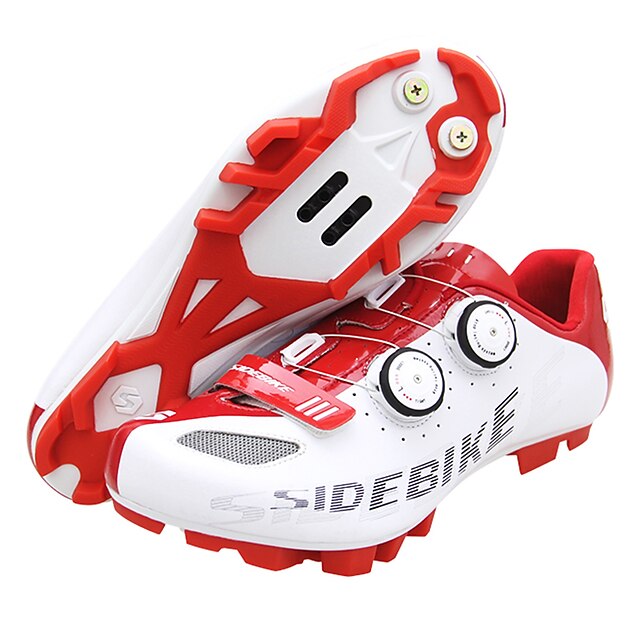  SIDEBIKE Mountain Bike-sko Karbonfiber Vanntett Pustende Anti-Skli Sykling Rød / Hvit Herre Sykkelsko / Demping / Ventilasjon / Demping / Ventilasjon