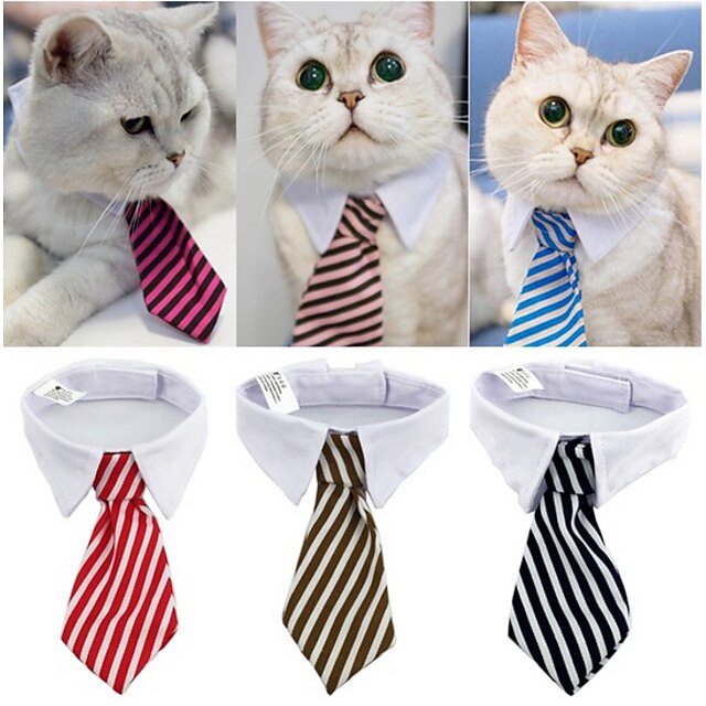  New Fashion Dog Cat Striped Bow Tie Collar Pet Adjustable Neck Tie White Collar for Tuxedo