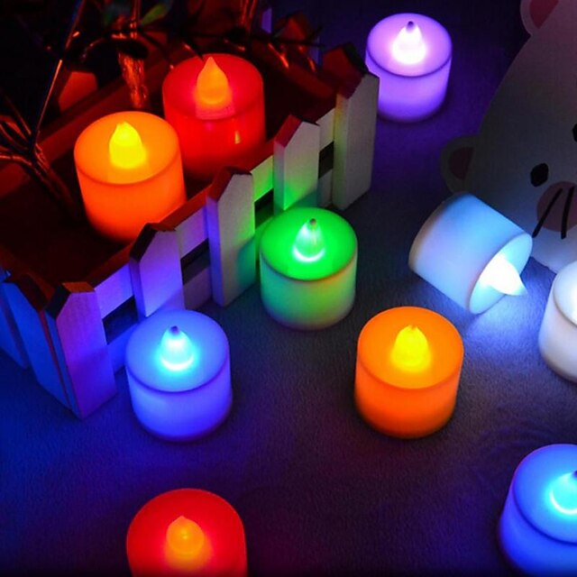  24st flamlösa led värmeljus teljus bröllopsljus batteri färgglad lampa