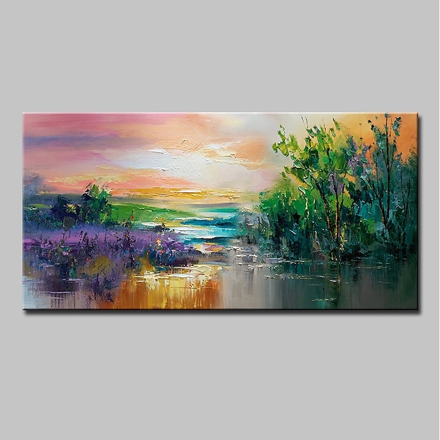  Oil Painting Hand Painted Horizontal Landscape Floral / Botanical Modern Stretched Canvas