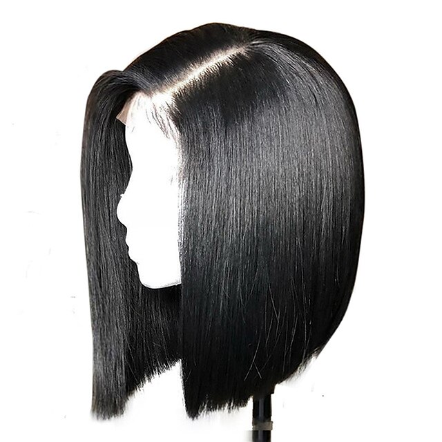  perruque avant de lacet de cheveux humains bob style kardashian cheveux brésiliens raides cheveux birmans perruque noire naturelle naturelle 130% densité avec des cheveux de bébé femmes habillage