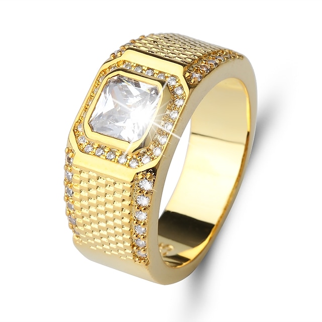  Кольцо Классический Золотой Латунь Искусственный бриллиант Позолоченный 24K драгоценный Роскошь Мода Классика 1шт 7 8 9 10 11 / Муж.