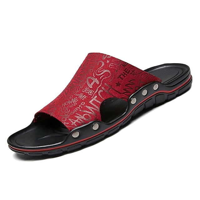  Men's Comfort Shoes Faux Leather / PU Summer Slippers & Flip-Flops Wine / Blue / Brown