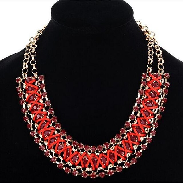  Women's Crystal Statement Necklace - Leather, Imitation Diamond Ladies Sky Blue, Red, Rainbow Necklace Jewelry For Party