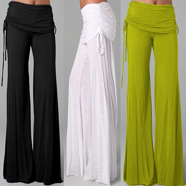  Women's High Waist Yoga Pants Wide Leg Pants / Trousers Breathable Moisture Wicking Solid Color White Black Purple Zumba Fitness Dance Plus Size Sports Activewear High Elasticity Loose