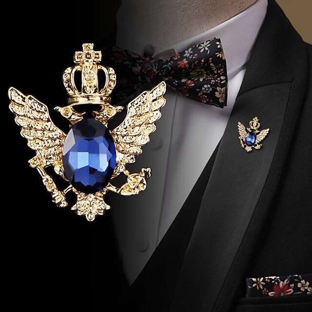 Men's Cubic Zirconia Brooches Retro Stylish Elegant Fashion British Brooch Jewelry Blue Black For Wedding Holiday4