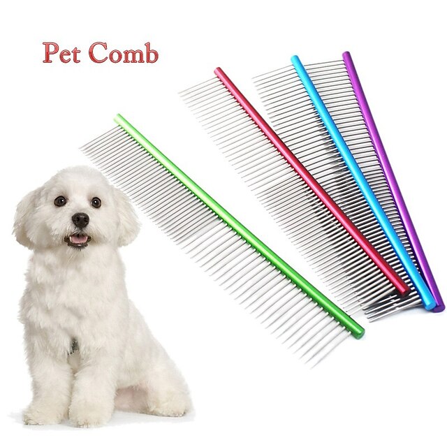  Dog Cat Grooming Shedding Tools Stainless steel Comb Portable Pet Grooming Supplies Purple Red Blue Green 1 Piece