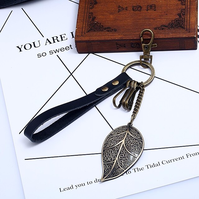  Keychain Leaf Vintage Ethnic Ring Jewelry Black For Date Street