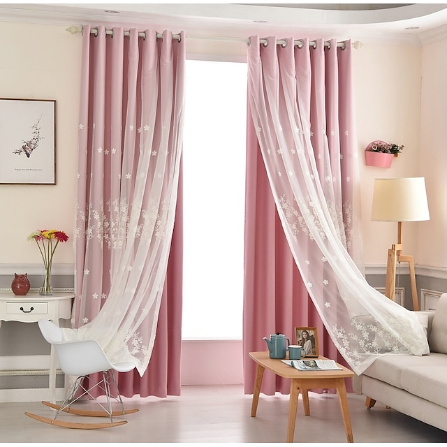  Modern Blackout Curtains Drapes Two Panels Curtain & Sheer