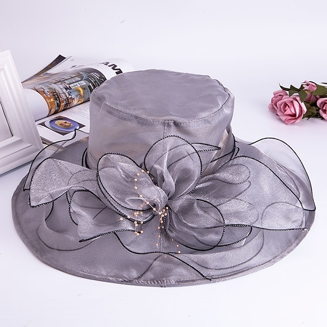 Tulle / Beaded / Organza Hats / Headwear with Pearl / Cap / Cascading ...