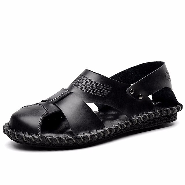  Herrn Leder Sommer Komfort Sandalen Schwarz / Hellbraun