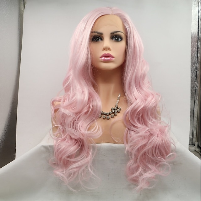  Synteettiset pitsireunan peruukit Runsaat laineet Kardashian Tyyli Sivuosa Lace Front Peruukki Vaaleanpunainen Pink + Punainen Synteettiset hiukset 20-26 inch Naisten Naisten / Youth Vaaleanpunainen