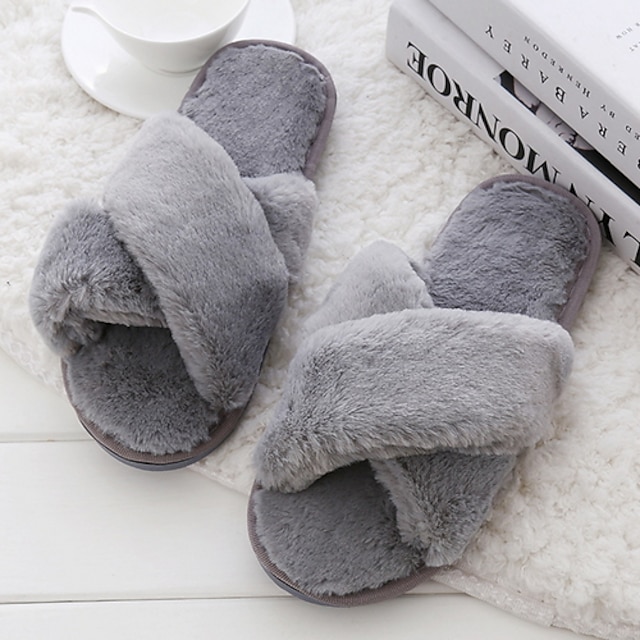  Women's Slippers House Slippers Ordinary Rabbit Fur solid color Shoes