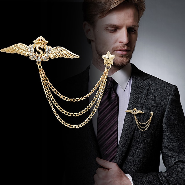  pánské brože z kubické zirkonie stylový článek / řetízek kreativní křídla prohlášení móda britská brož šperky stříbrná zlatá na párty každý den podzim svatba