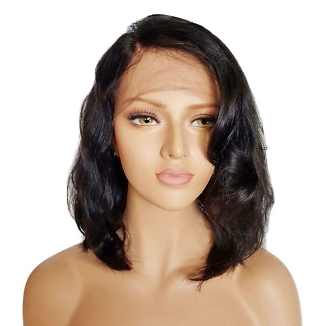  Synthetic Wig Synthetic Lace Front Wig Wavy Kardashian Side Part Lace Front Wig Short Black#1B Dark Brown Synthetic Hair 14 inch Women's Adjustable Heat Resistant Natural Hairline Black Modernfairy