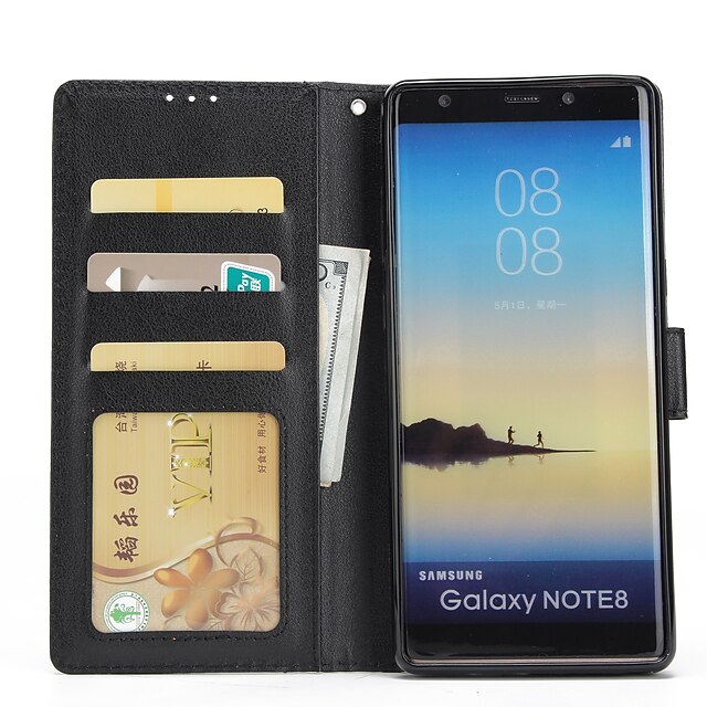  Phone Case For Samsung Galaxy Full Body Case Leather Wallet Card Note 8 Note 5 Note 4 Wallet Card Holder with Stand Solid Color Hard PU Leather
