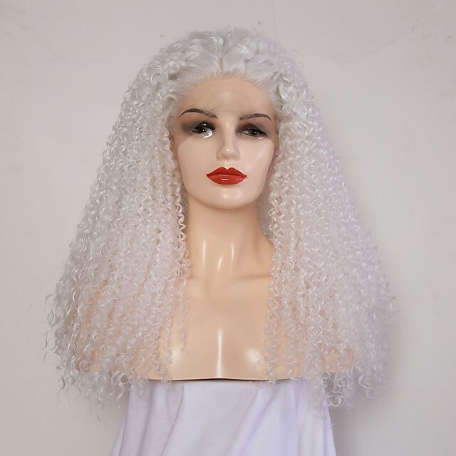  Peluca Lace Front Sintéticas Rizado Parte media Encaje Frontal Peluca Larga Blanco Pelo sintético 24 pulgada Mujer Ajustable Resistente al Calor Blanco