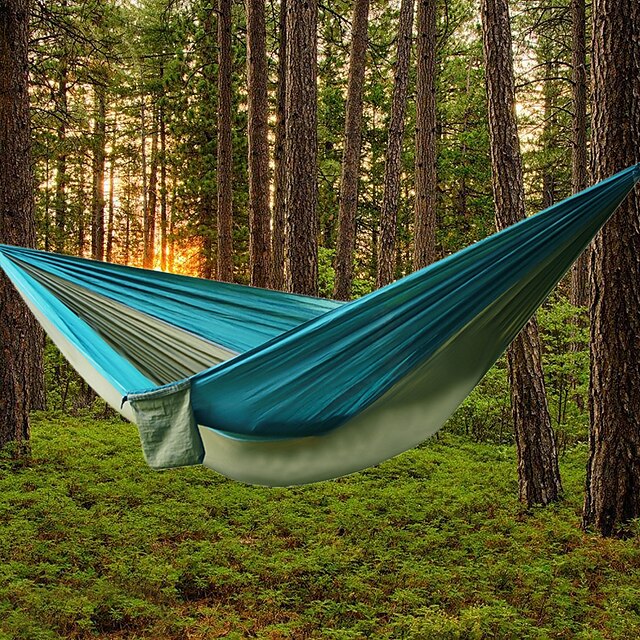  AOTU Rede de Acampamento Hammock Duplo Ao ar livre Portátil Leve Pára-quedas de nylon para 2 Pessoas Campismo Exterior Interior Amarelo / cinza Azul + Cinza Azul Royal / Azul Claro