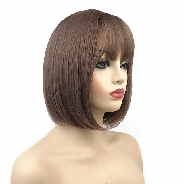  Synthetic Wig Straight Short Bob Wig Short Auburn Brown Natural Black Synthetic Hair 10 inch Women's Synthetic Black Brown