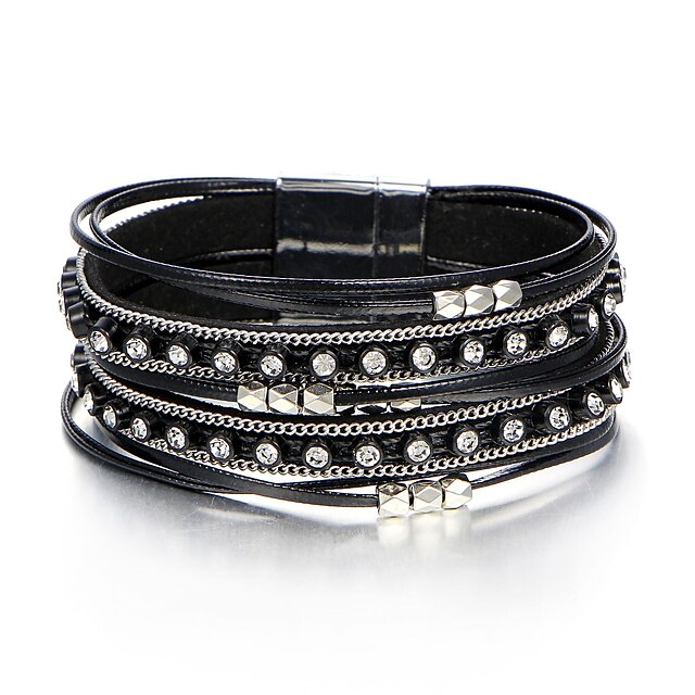  Women's Wrap Bracelet Retro Ribbon Ladies Fashion Folk Style Stone Bracelet Jewelry Black For Daily