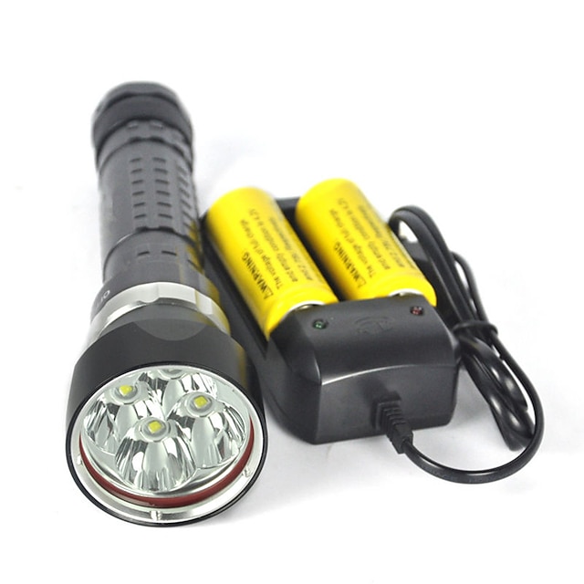  LED Flashlights / Torch LED Light Diving Flashlights / Torch Waterproof 8000 lm LED 4 Emitters 3 Mode with Batteries and Charger Professional Anti-Shock Waterproof Lightweight Wearproof Camping