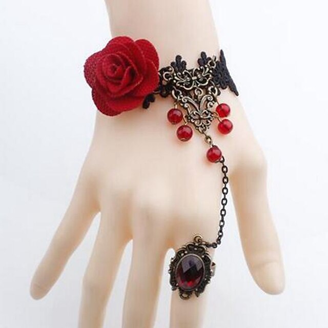  בגדי ריקוד נשים צמידי טבעת פרח נשים פשוט קלסי תחרה צמיד תכשיטים שחור עבור יומי תחפושות קוספליי