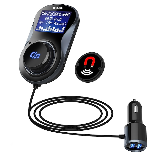  WAZA BT01 Bluetooth 4.1 Car Handsfree Bluetooth kit FM transmitter MP3 player with dual USB charger QC3.0 support TF card