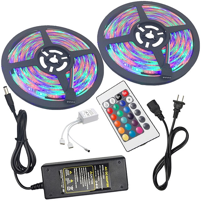  HKV 2x5M Lichtsets / Leuchtbänder RGB 300 LEDs 3528 SMD 1 24Keys Fernbedienung / 1 x 5A Netzteil 2pcs RGB Wasserfest / Schneidbar / Verbindbar 100-240 V