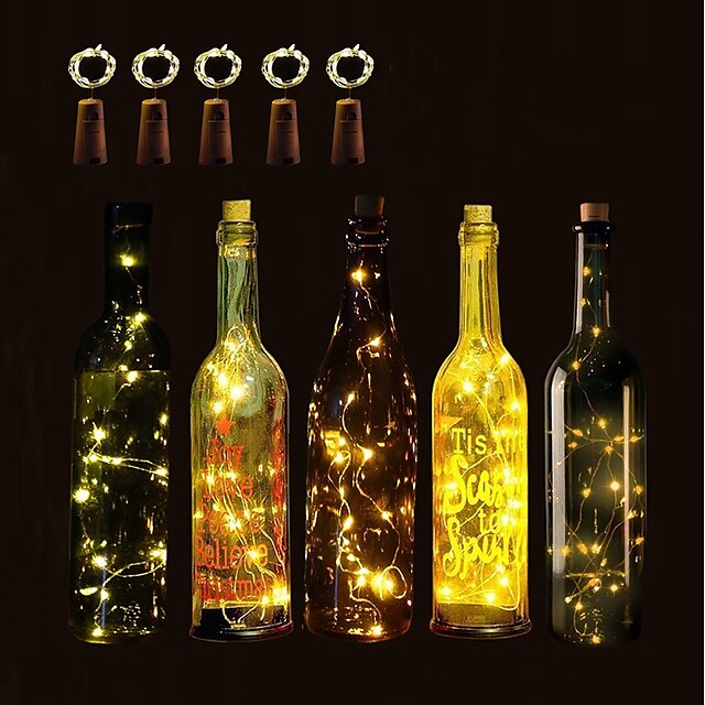  BRELONG® Viinipullon tulppa LED Night Light Joulun hääkoristelu Painikekäyttöinen akku 5pcs