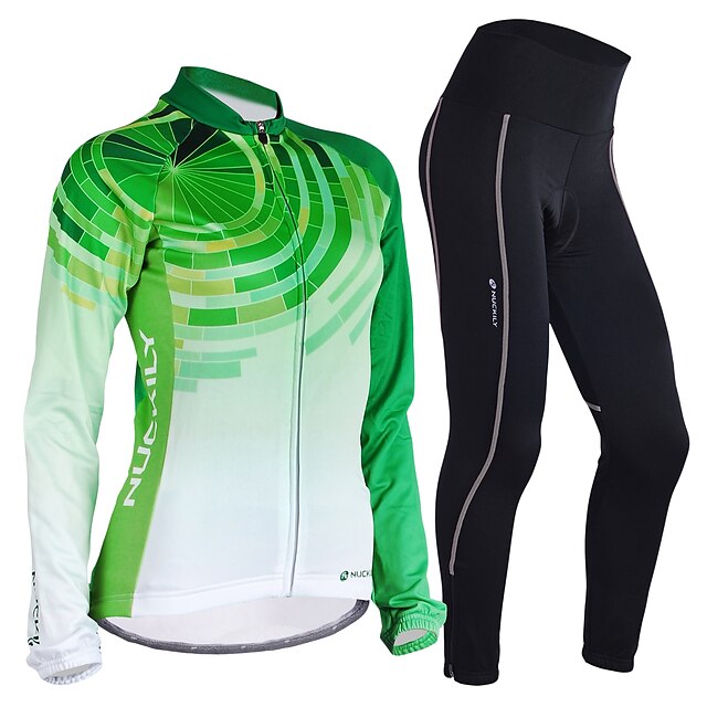  Din fericire Pentru femei Jersey de ciclism cu colanți Manșon Lung Ciclism montan Ciclism stradal Iarnă Verde Gradiant Bicicletă Costume Lână Spandex Poliester Termic cald Rezistent la Vânt / Avansat