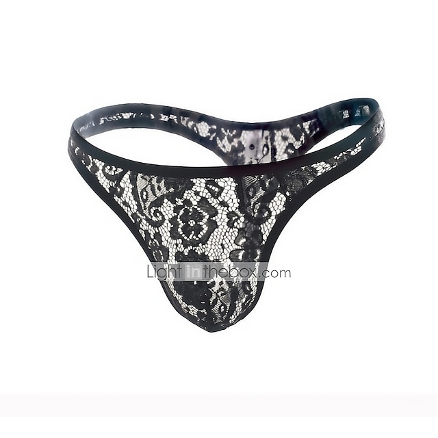 Men's G-string Underwear Low Waist Sexy lace sheer thong Transparent thongs t-strings panties Normal Lace Solid Colored Micro-elasticWhite M