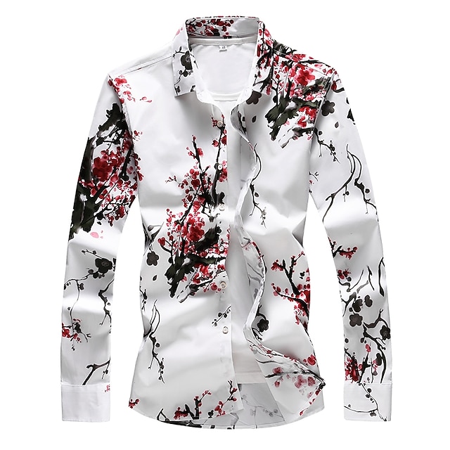  Men's Shirt Graphic Shirt Floral Collar Red Blue Green Plus Size Valentine's Day Daily Long Sleeve Print Clothing Apparel Designer Basic