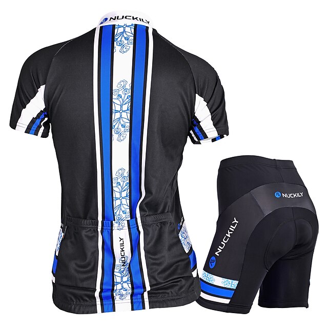  Nuckily Women's Short Sleeve Cycling Jersey with Shorts Nylon Elastane Polyester Blue Pink Floral Botanical Bike Shorts Jersey Padded Shorts / Chamois Waterproof Breathable Ultraviolet Resistant