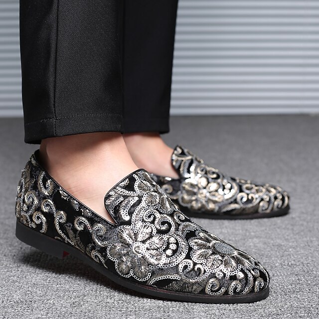 Men's Fabric Loafers with Sequins - Luxurious Floral Design, Vintage ...